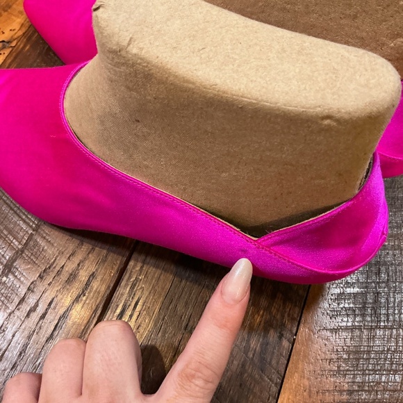 Kiki Price Babouche Heels Fire Pink Satin Pointed Toe Pumps  Made in Italy - Picture 7 of 11